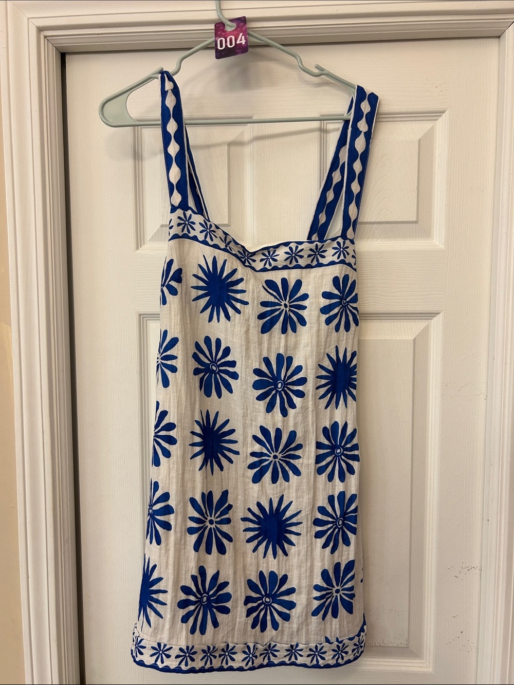 H&M White Mini Dress with Bold Blue Floral Print